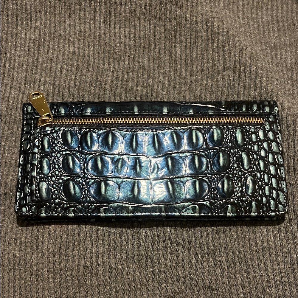Brahmin Croc-Embossed Blue Wallet with Gold Plaque - Picture 3 of 4